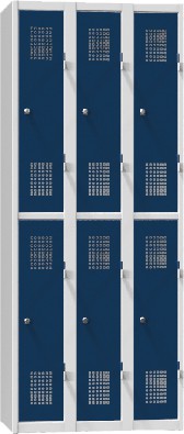 Garderobenschrank - 3 Abteile, mit 2 Fächern übereinander, geteilt