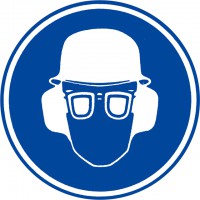 Panneau d'indication - "Protection obligatoire de la vue, de l'ouie et de la tête", Type 97 560