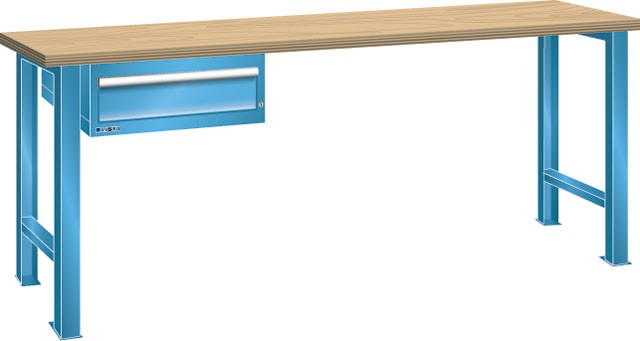 Établi, LISTA - 2000 mm avec plateau en multiplex et 1 tiroir 