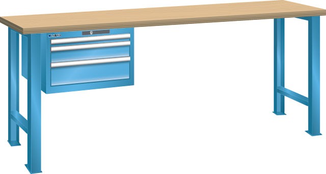 Établi, LISTA - 2000 mm avec plateau en multiplex et 3 tiroirs