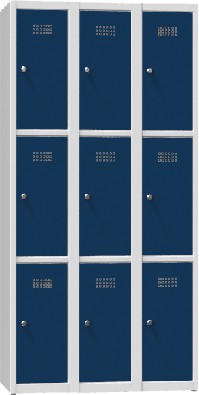 Armoire à casiers - 3 compartiments, avec 3 casiers superposés, séparés