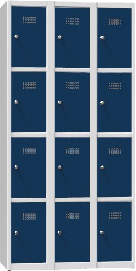 Armoire à casiers - 3 compartiments, avec 4 casiers superposés, séparés