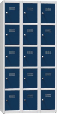 Armoire à casiers - 3 compartiments, avec 5 casiers superposés, séparés